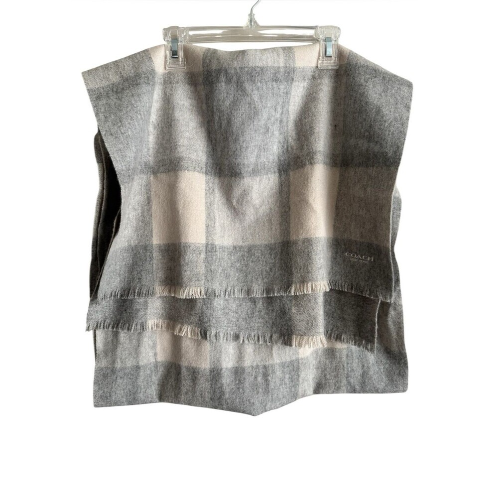 Coach Plaid Scarf in Gray and Cream